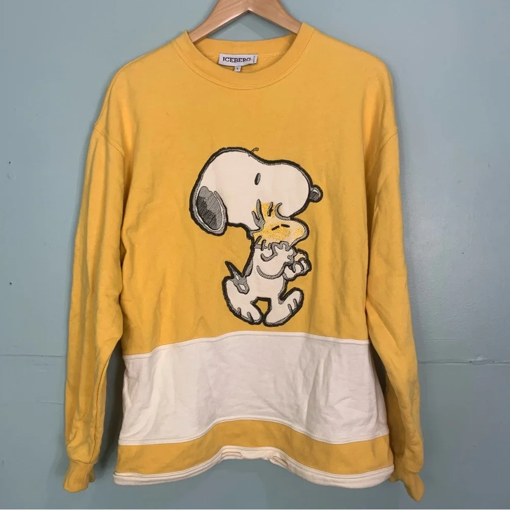 Vintage Iceberg x Peanuts Snoopy Woodstock Pullover Sweatshirt Mustard Yellow